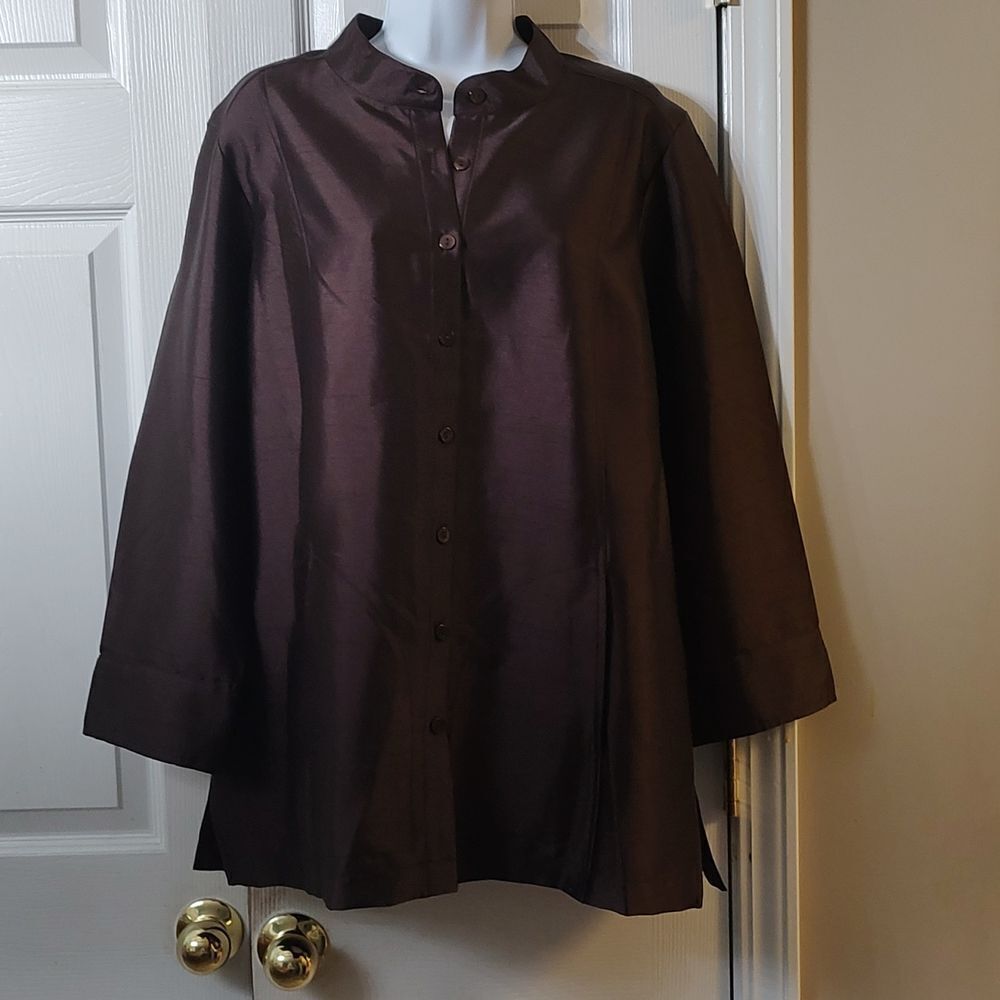 Linea by Louis Dell"Olio brown button down light weight jacket top Sz 12